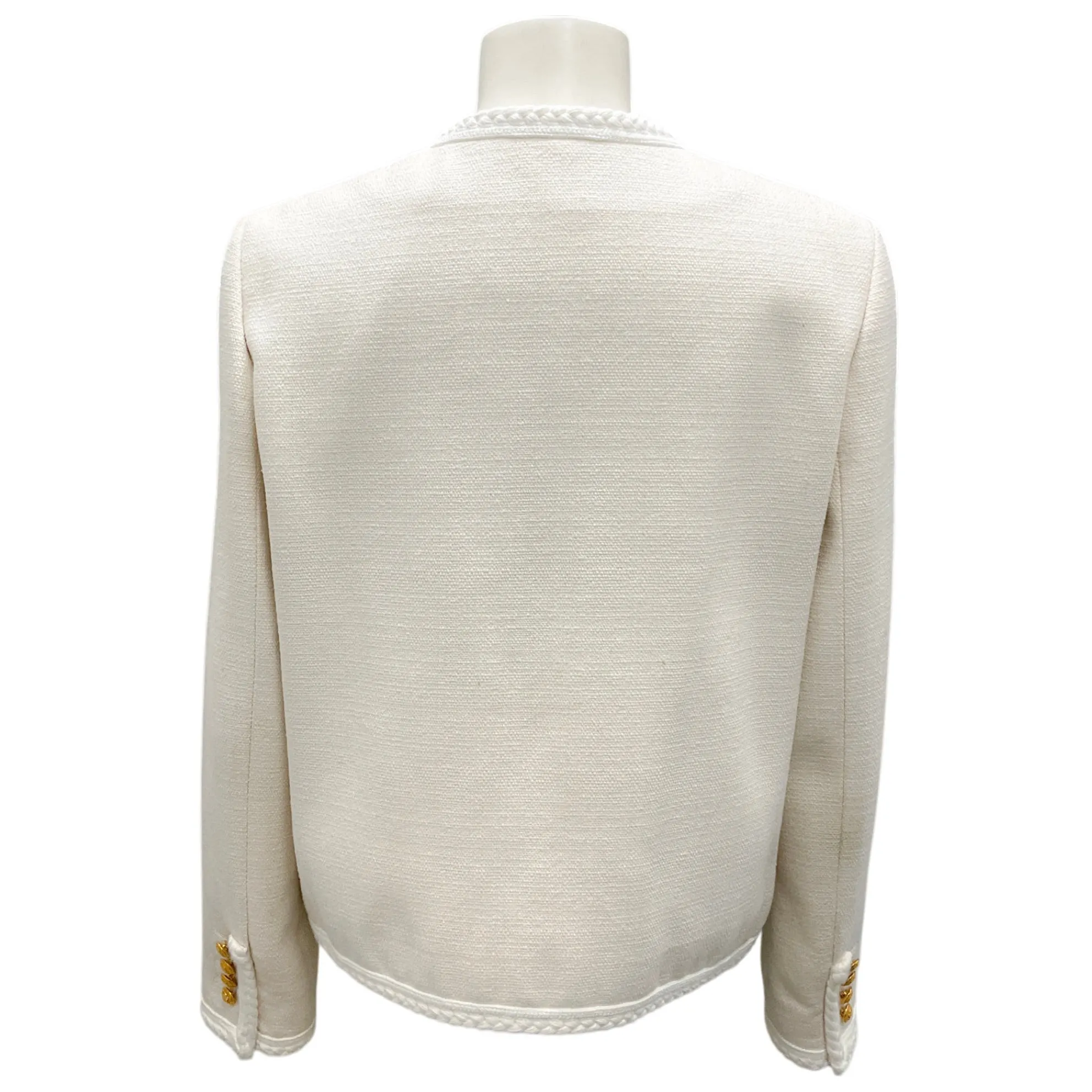 Celine Ivory / White / Gold Buttoned Braided Trim Silk Chausseur Jacket
