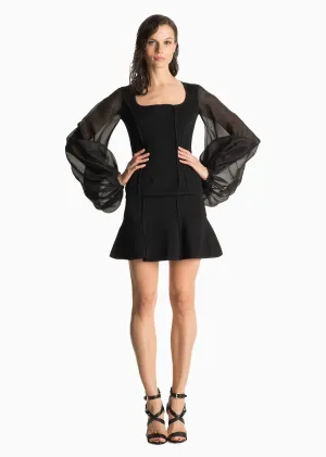 Cherie - Silk Organza Sleeve, Matelasse Black Jacket
