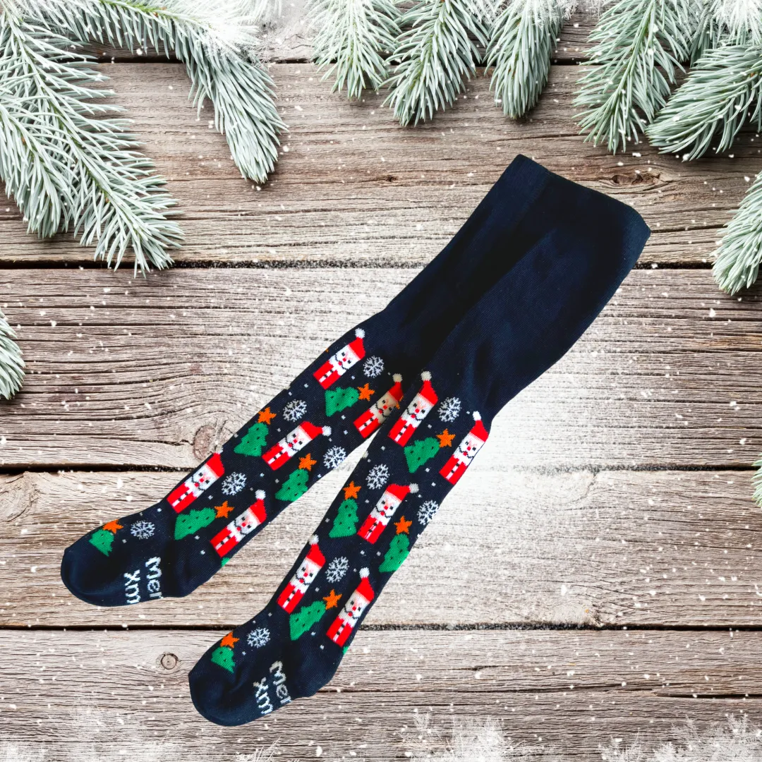 Christmas Printed Tights-Navy