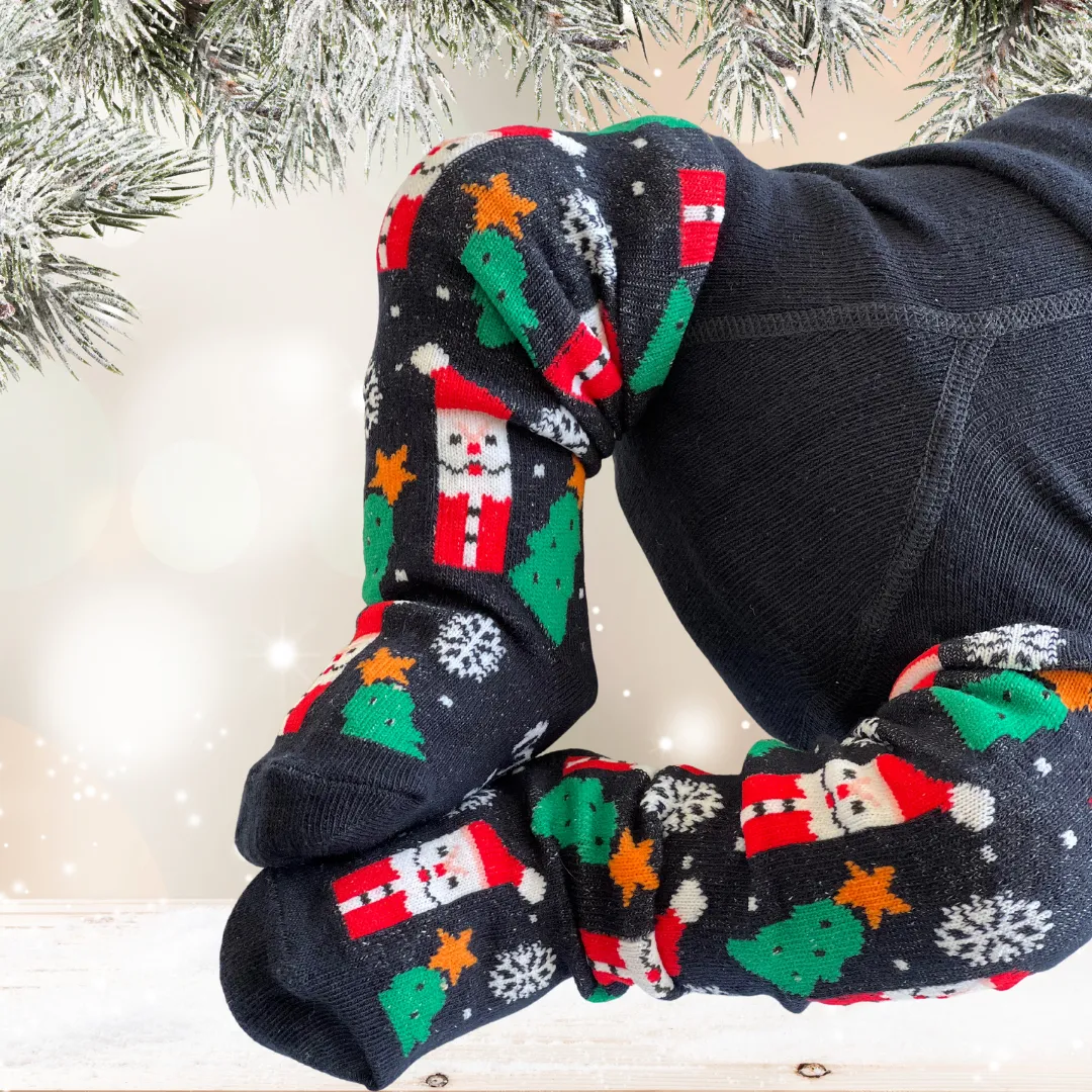 Christmas Printed Tights-Navy