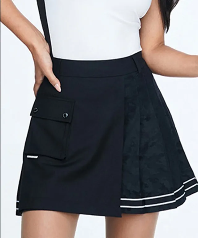 CHUCUCHU Camo Half Pleated Skirt - Black