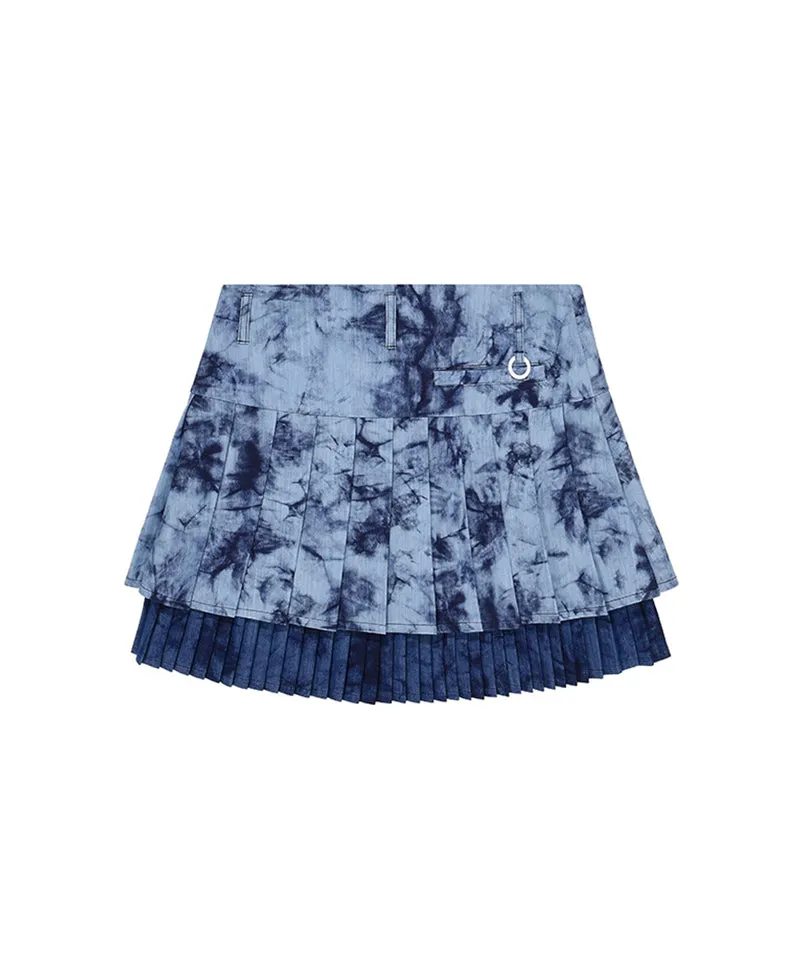 CHUCUCHU Marble Double Pleated Skirt - Navy