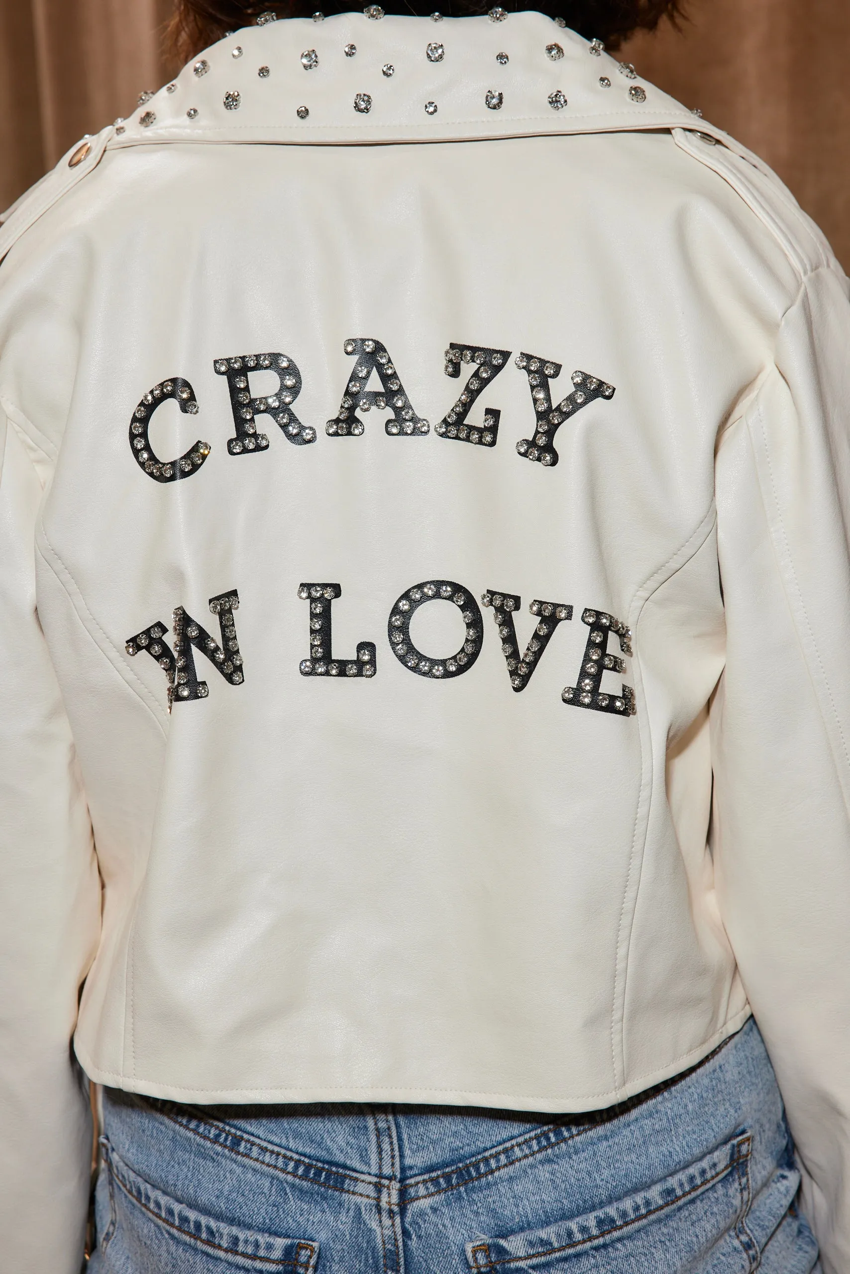 Crazy In Love Ivory Faux Leather Jacket
