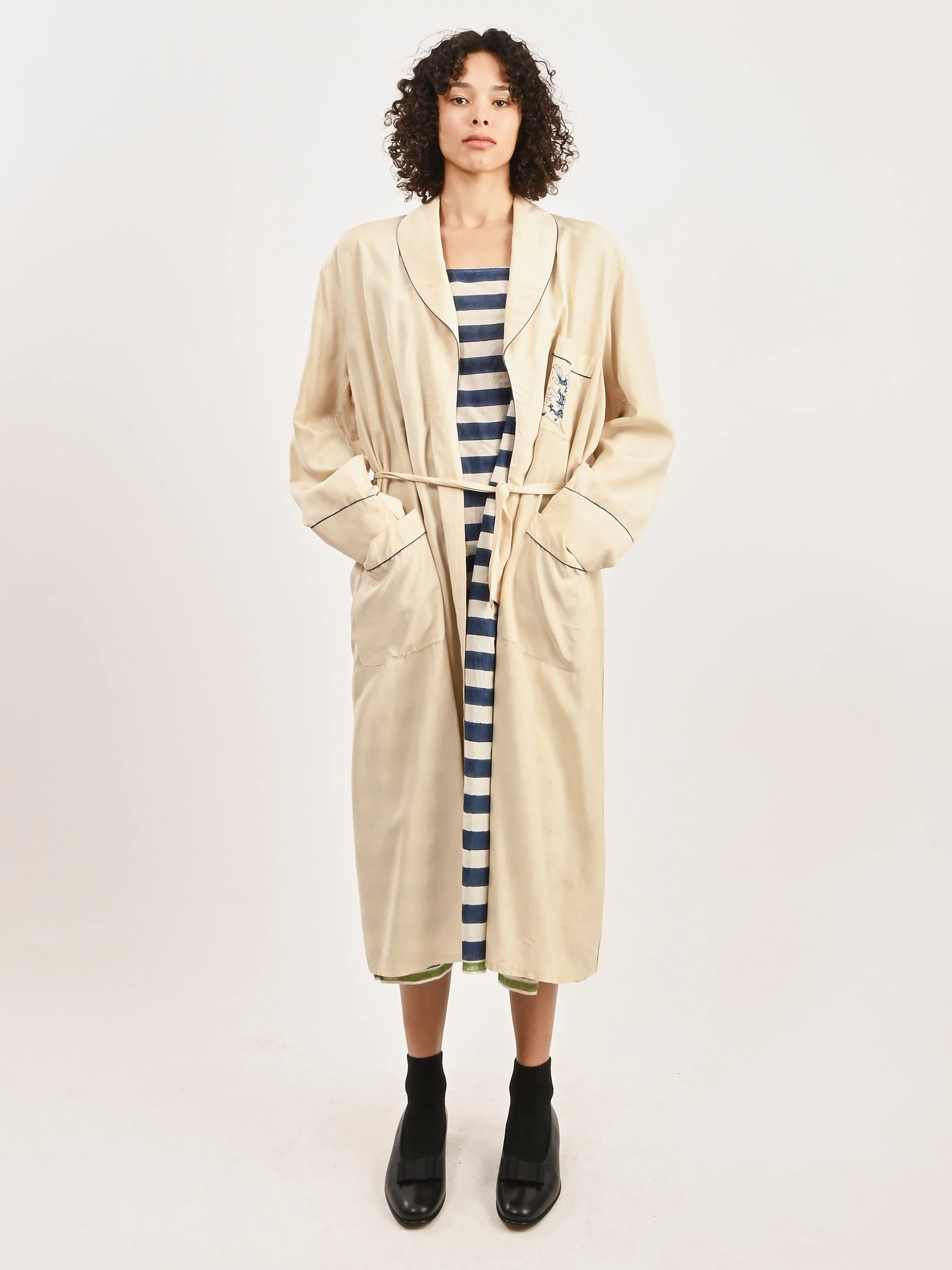 Cream Silk Embroidered Robe