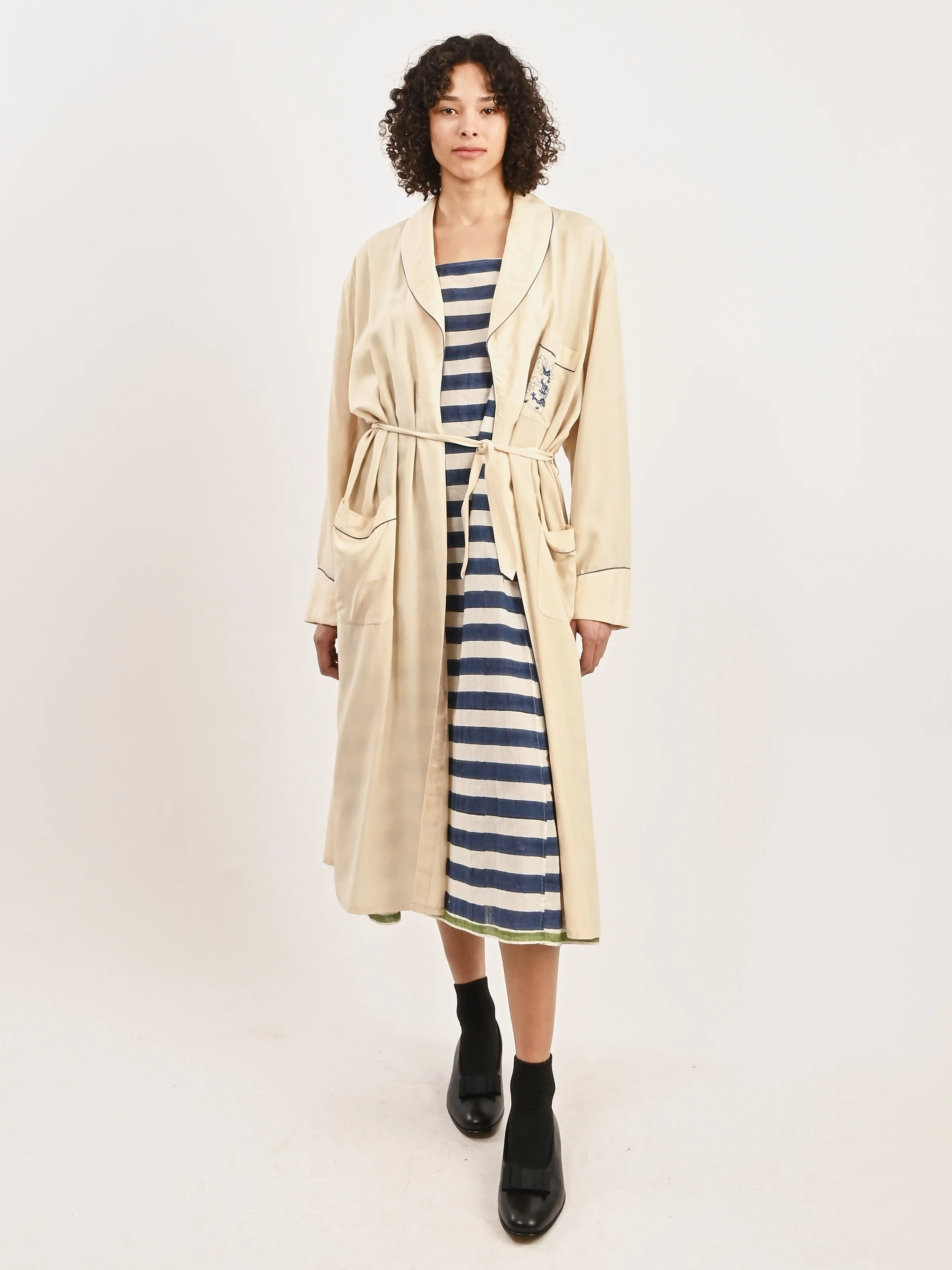 Cream Silk Embroidered Robe