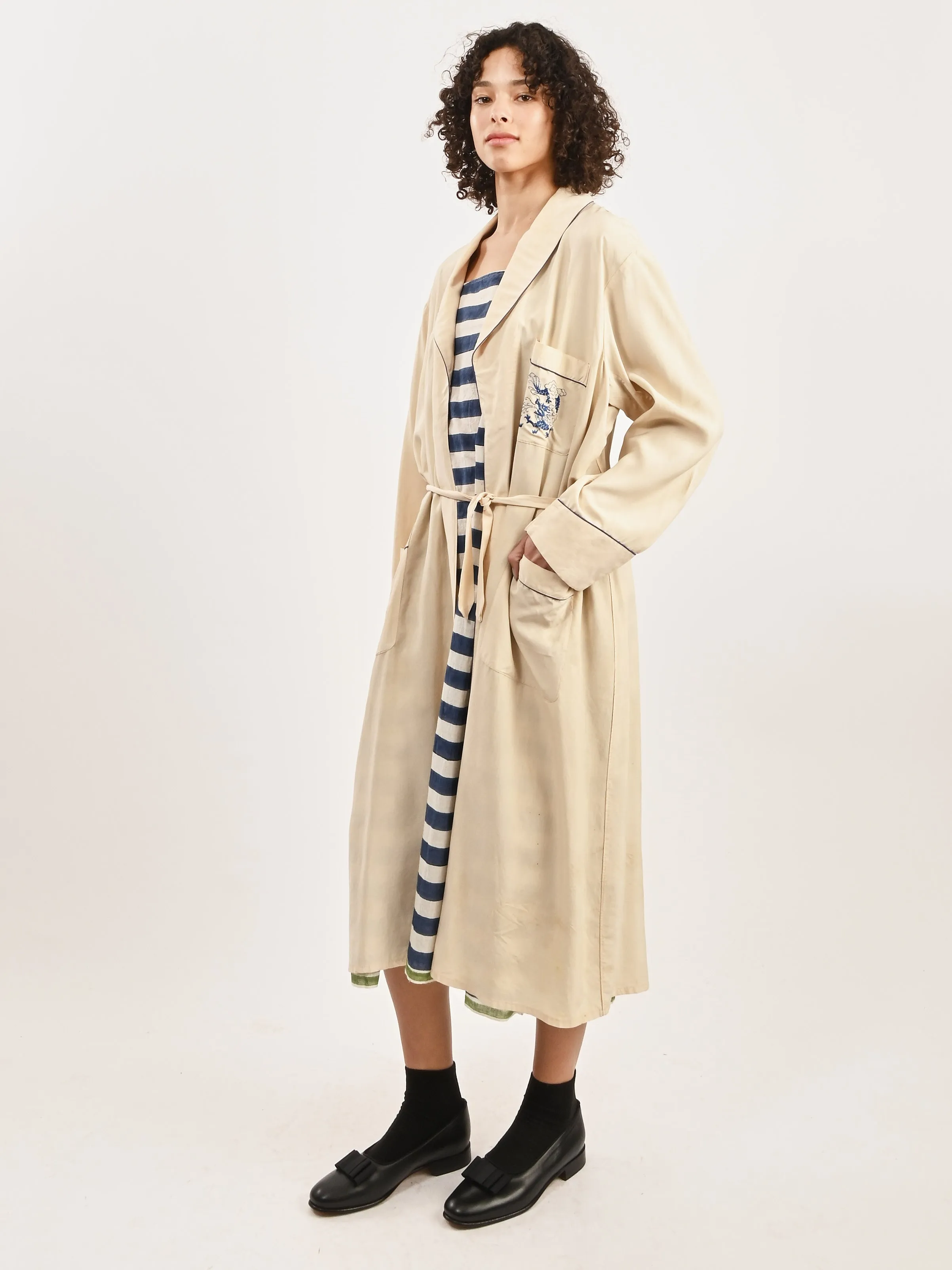 Cream Silk Embroidered Robe