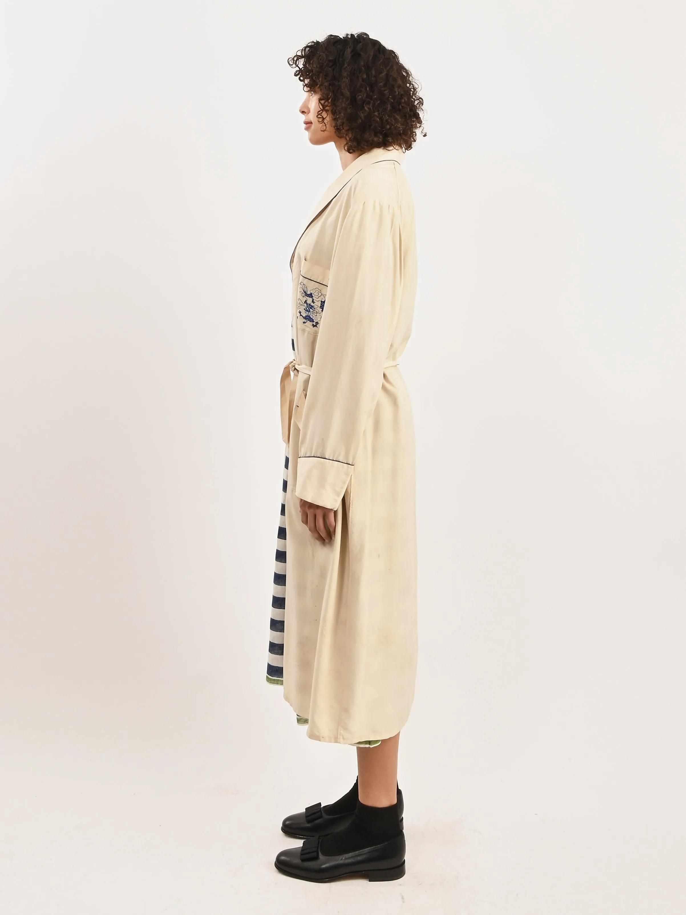 Cream Silk Embroidered Robe