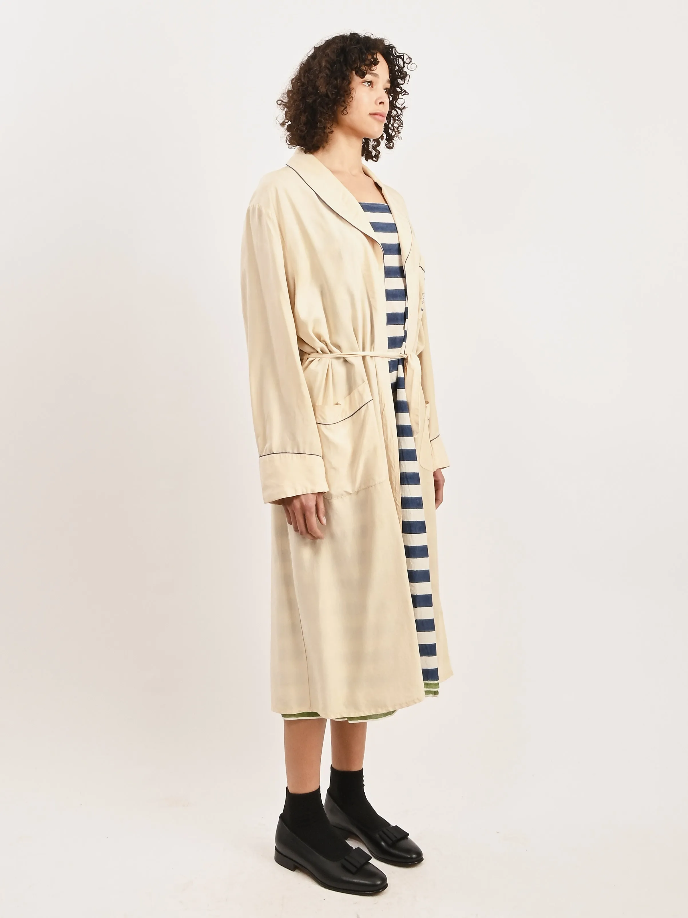 Cream Silk Embroidered Robe