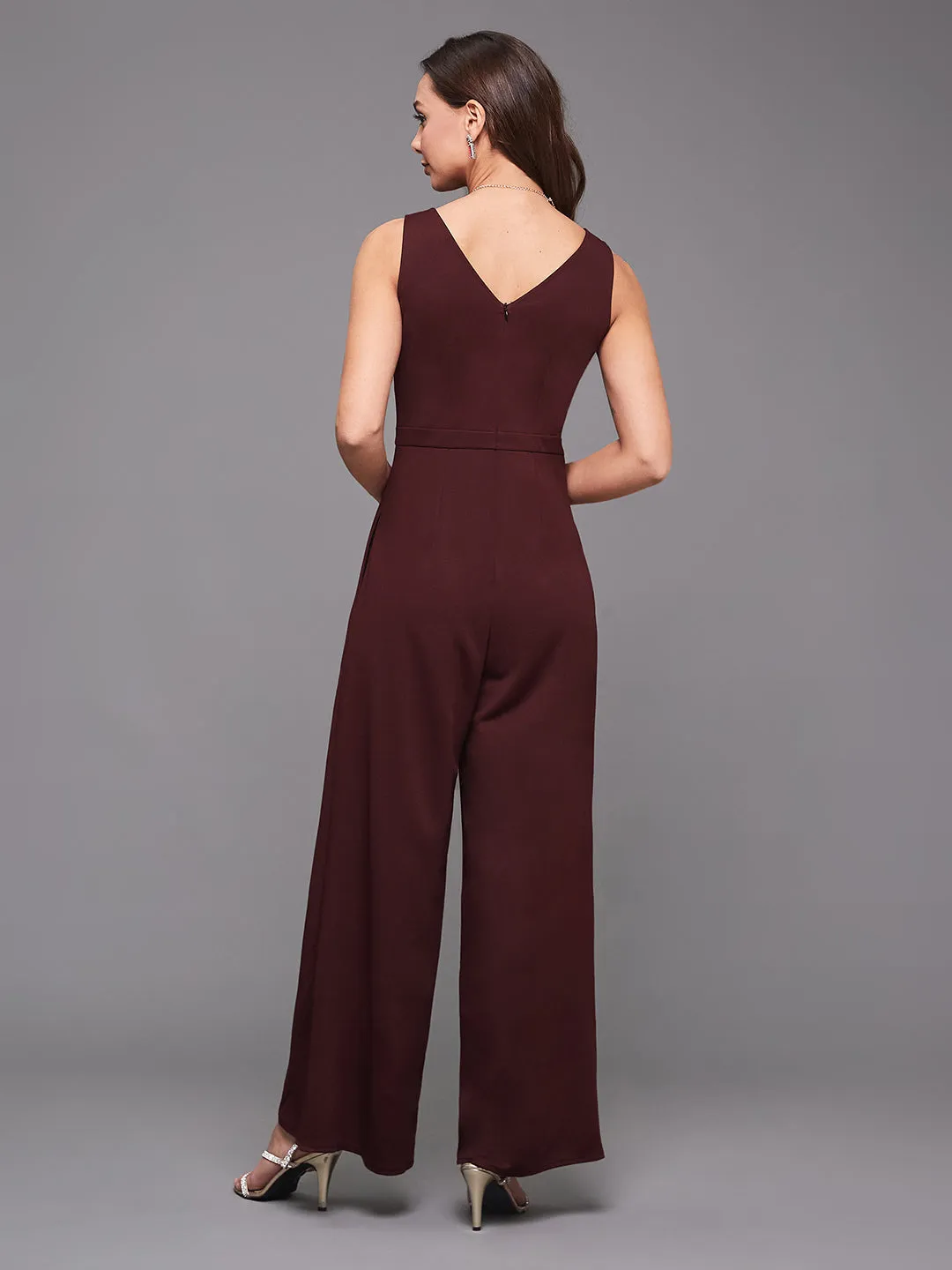Crease Ease Cocktail Women's Wine Lace Square Neck Sleeveless Sequined Layered Party Jumpsuit