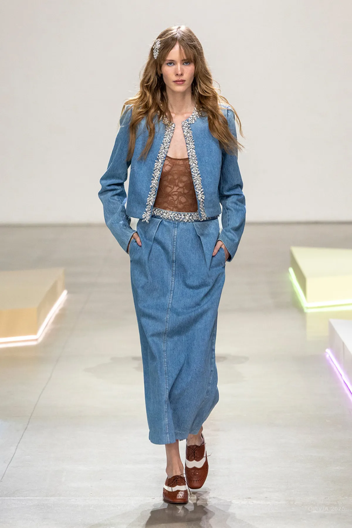 Crush Embellished Denim Jacket in Blue Moon