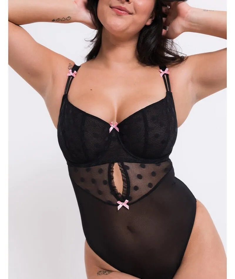 Curvy Kate Frill Me Balcony Bodysuit - Black/Pink