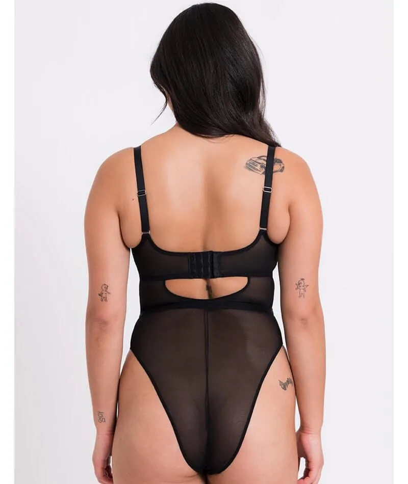 Curvy Kate Frill Me Balcony Bodysuit - Black/Pink