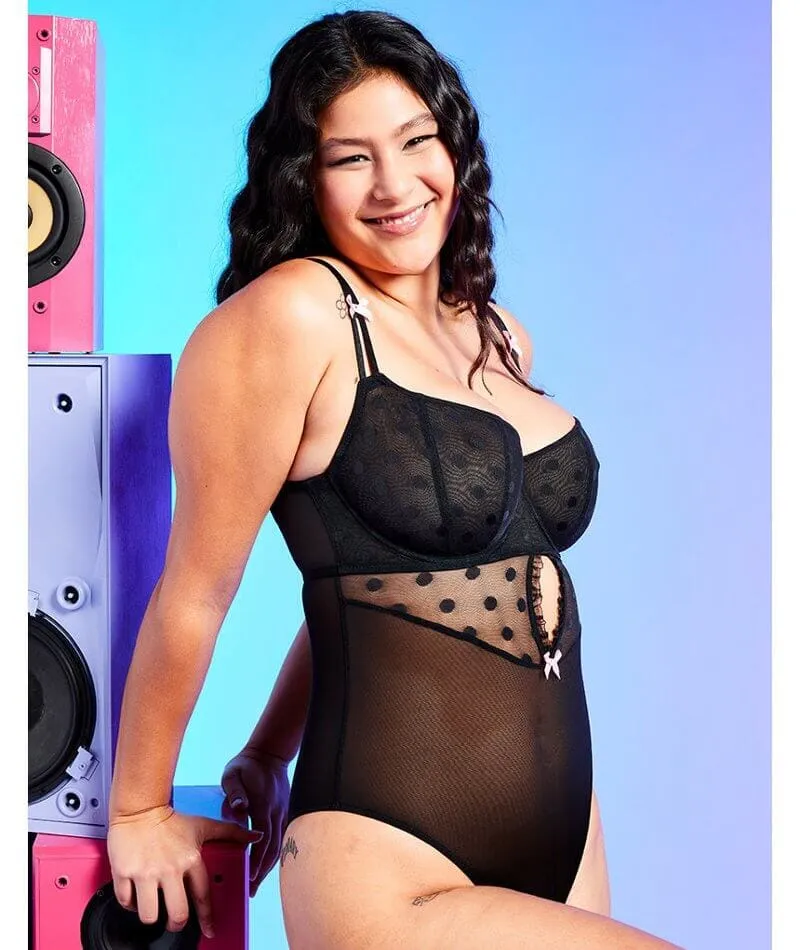 Curvy Kate Frill Me Balcony Bodysuit - Black/Pink