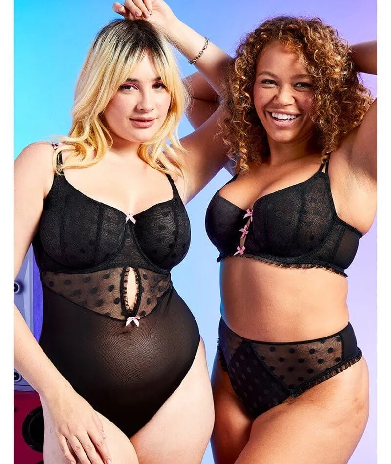 Curvy Kate Frill Me Balcony Bodysuit - Black/Pink