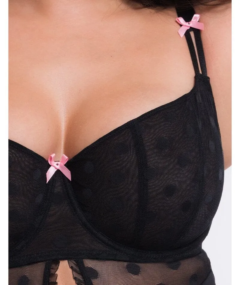 Curvy Kate Frill Me Balcony Bodysuit - Black/Pink