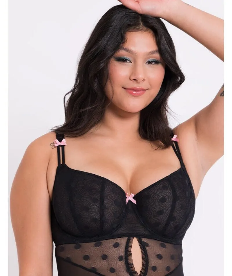 Curvy Kate Frill Me Balcony Bodysuit - Black/Pink