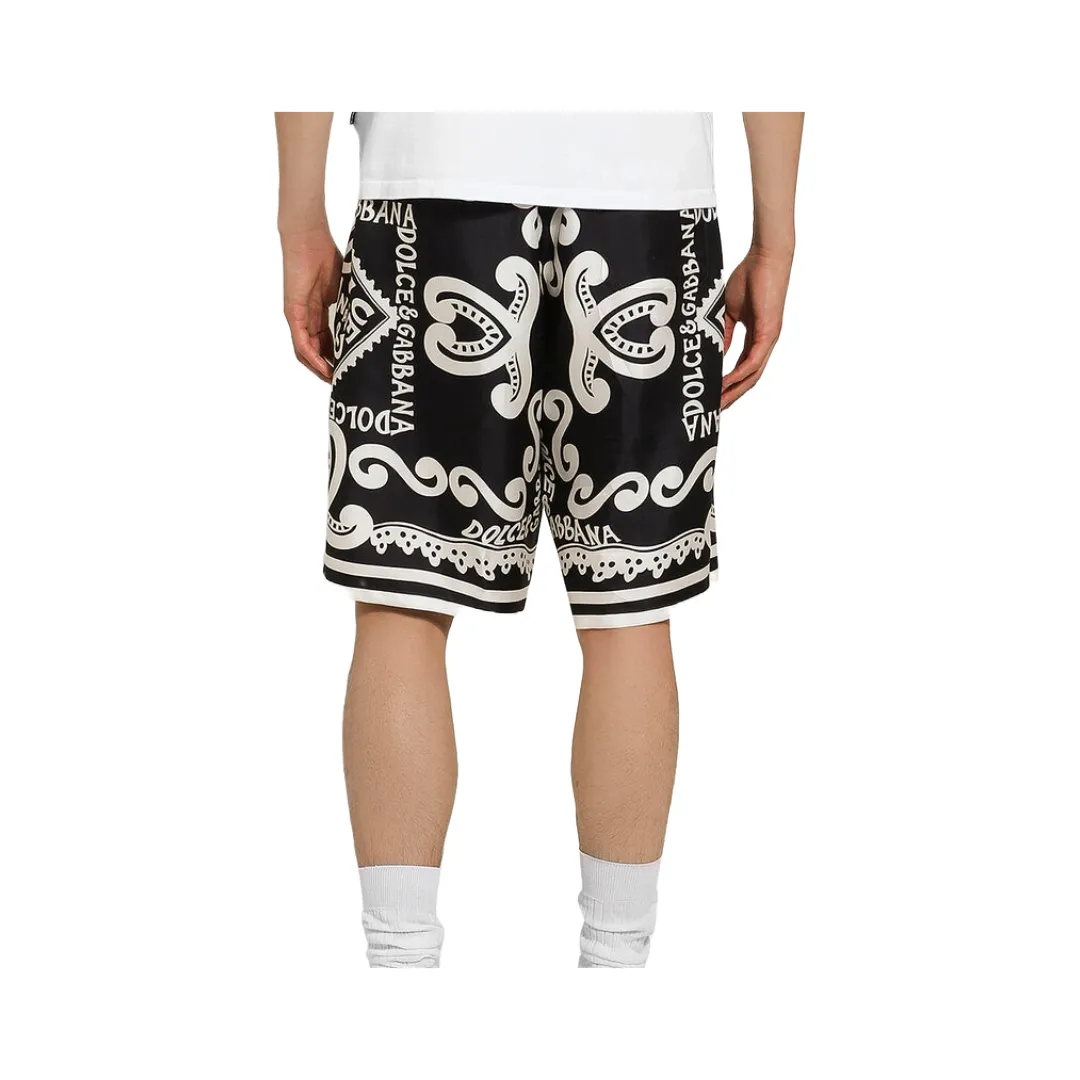 DOLCE & GBBANA MARINA-PRINT SILK TWILL SHORTS BLUE