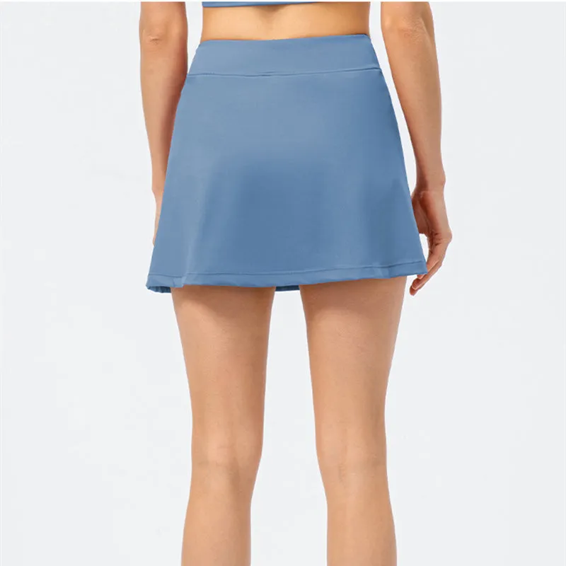 Filhot™ Athletic Split Hem Pleated Skirts With Shorts Pockets