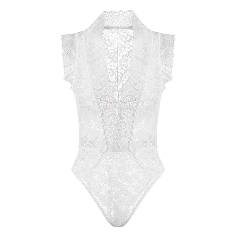 Floral  Tight Lace Sheer Bodysuit