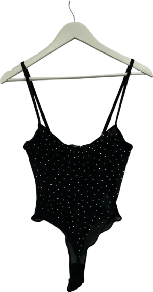 forever 21 Black Mesh Diamanté Detailed Bodysuit UK S