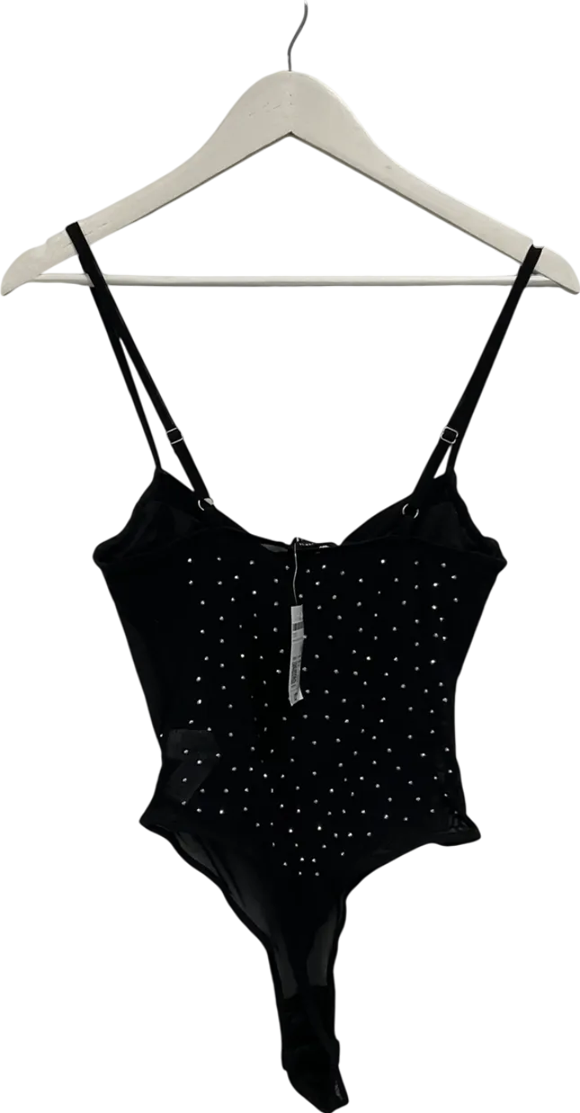 forever 21 Black Mesh Diamanté Detailed Bodysuit UK S