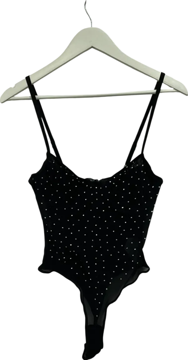 forever 21 Black Mesh Diamanté Detailed Bodysuit UK S