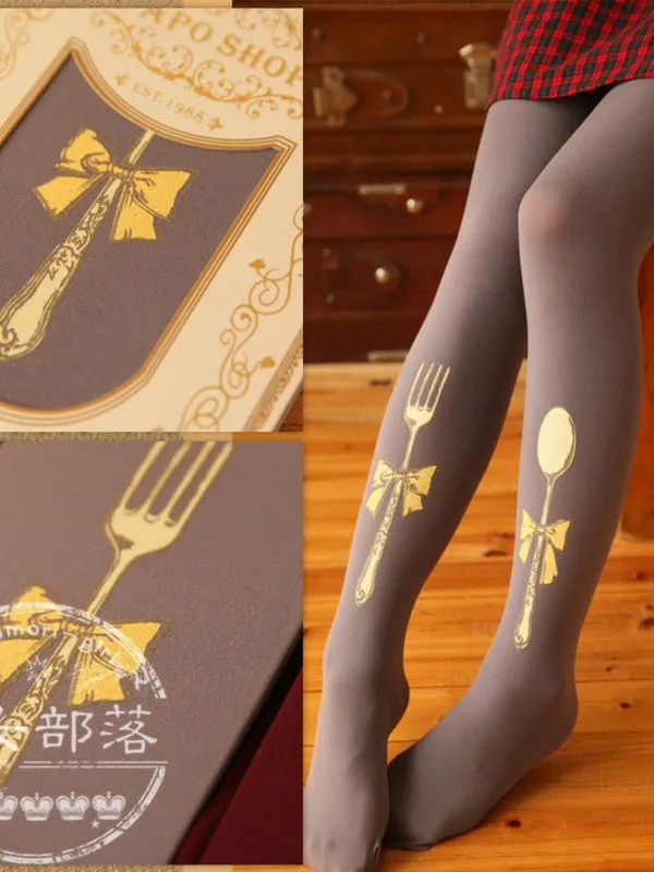 fork and spoon printed tights