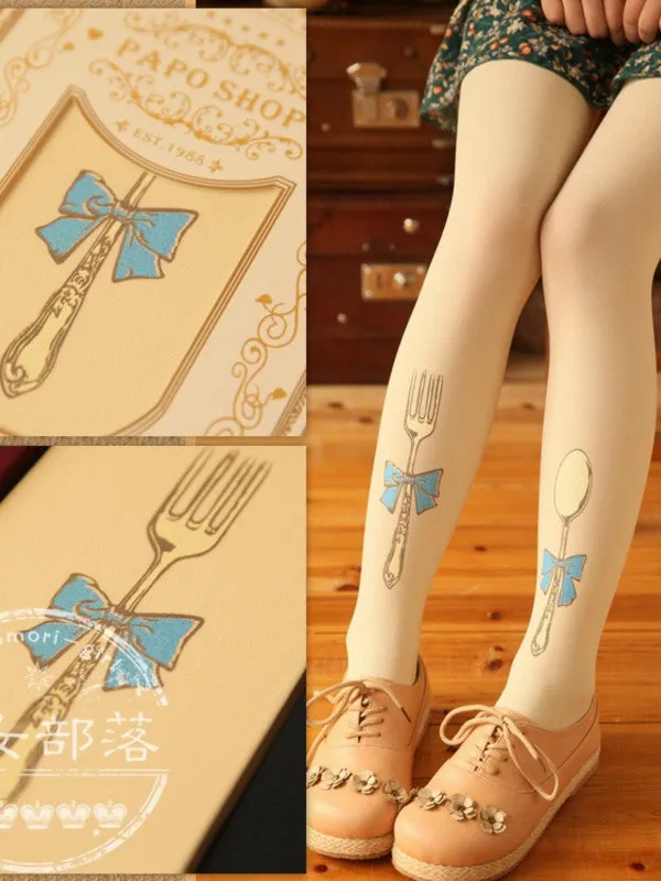 fork and spoon printed tights
