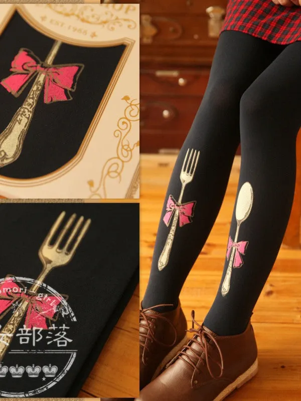 fork and spoon printed tights
