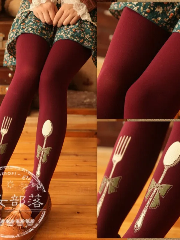 fork and spoon printed tights