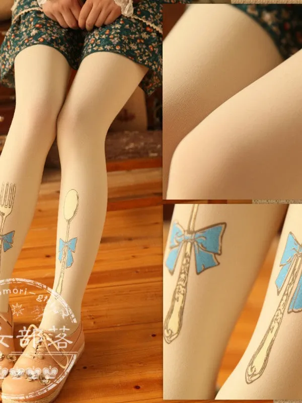 fork and spoon printed tights