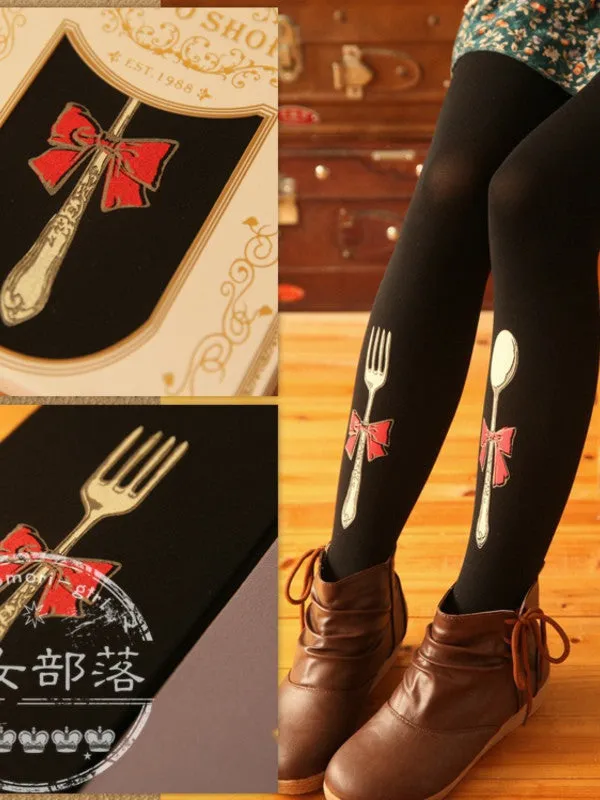 fork and spoon printed tights