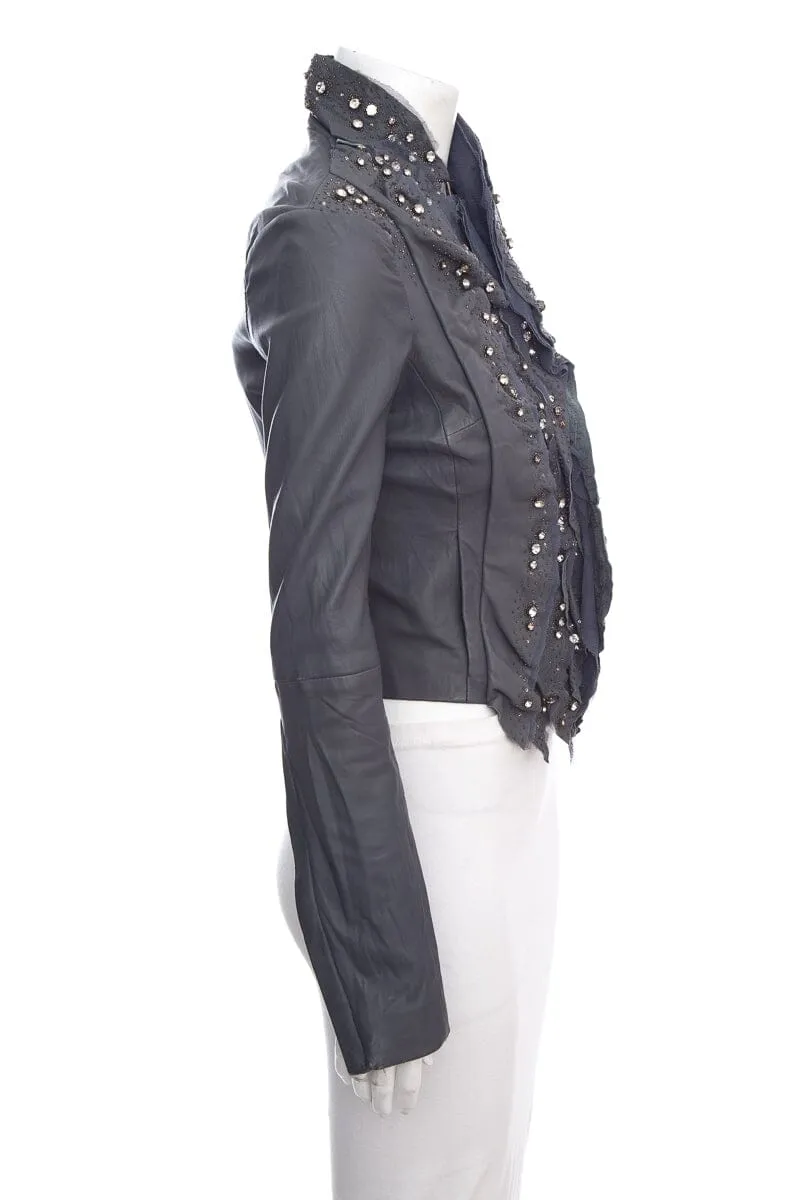 Givenchy Gray Leather Mesh & Embellished Moto Jacket SZ 38