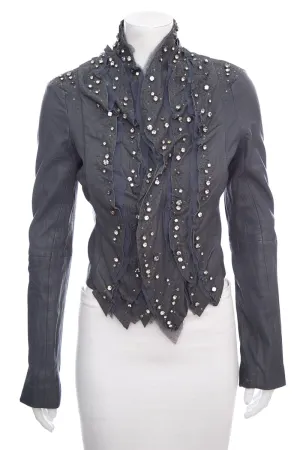 Givenchy Gray Leather Mesh & Embellished Moto Jacket SZ 38