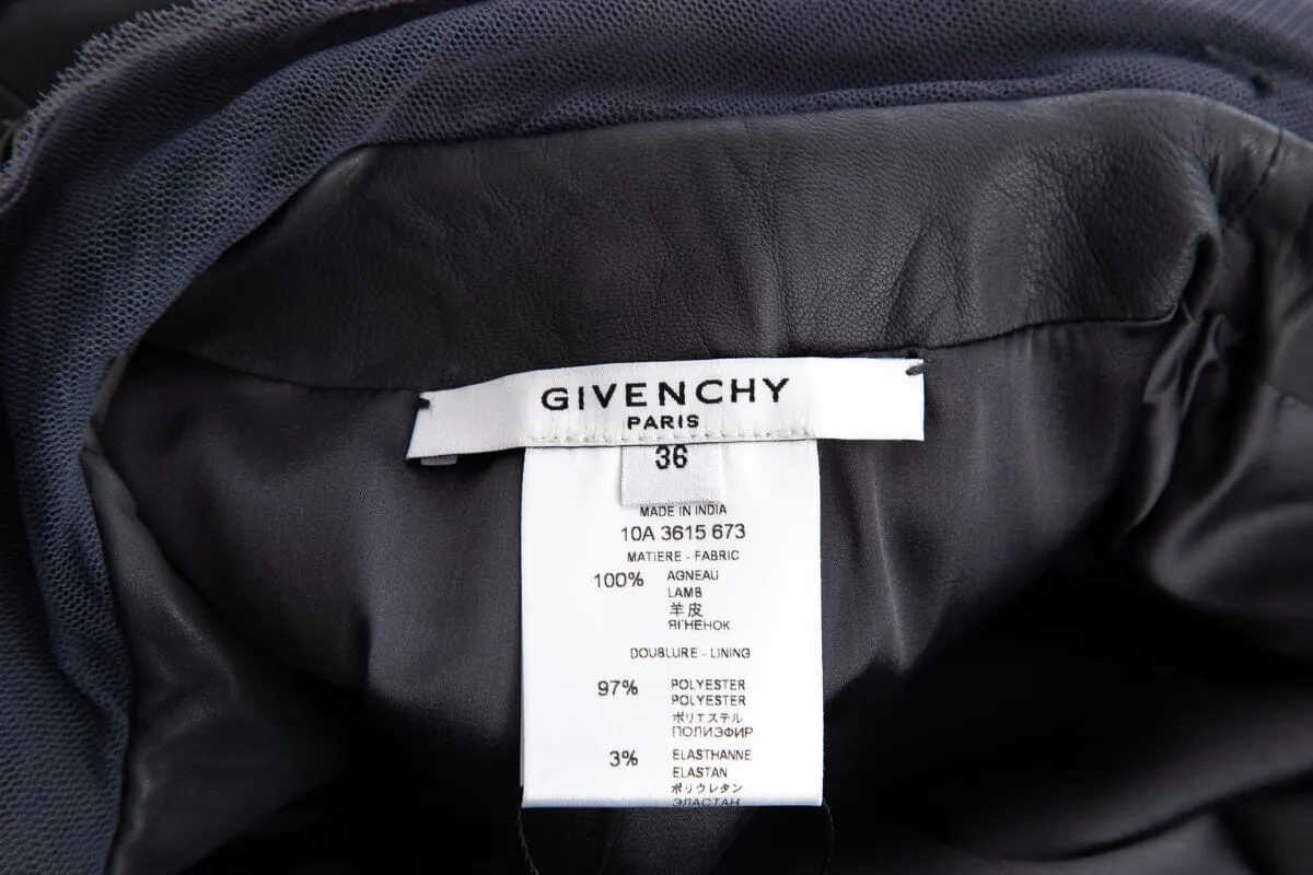 Givenchy Gray Leather Mesh & Embellished Moto Jacket SZ 38