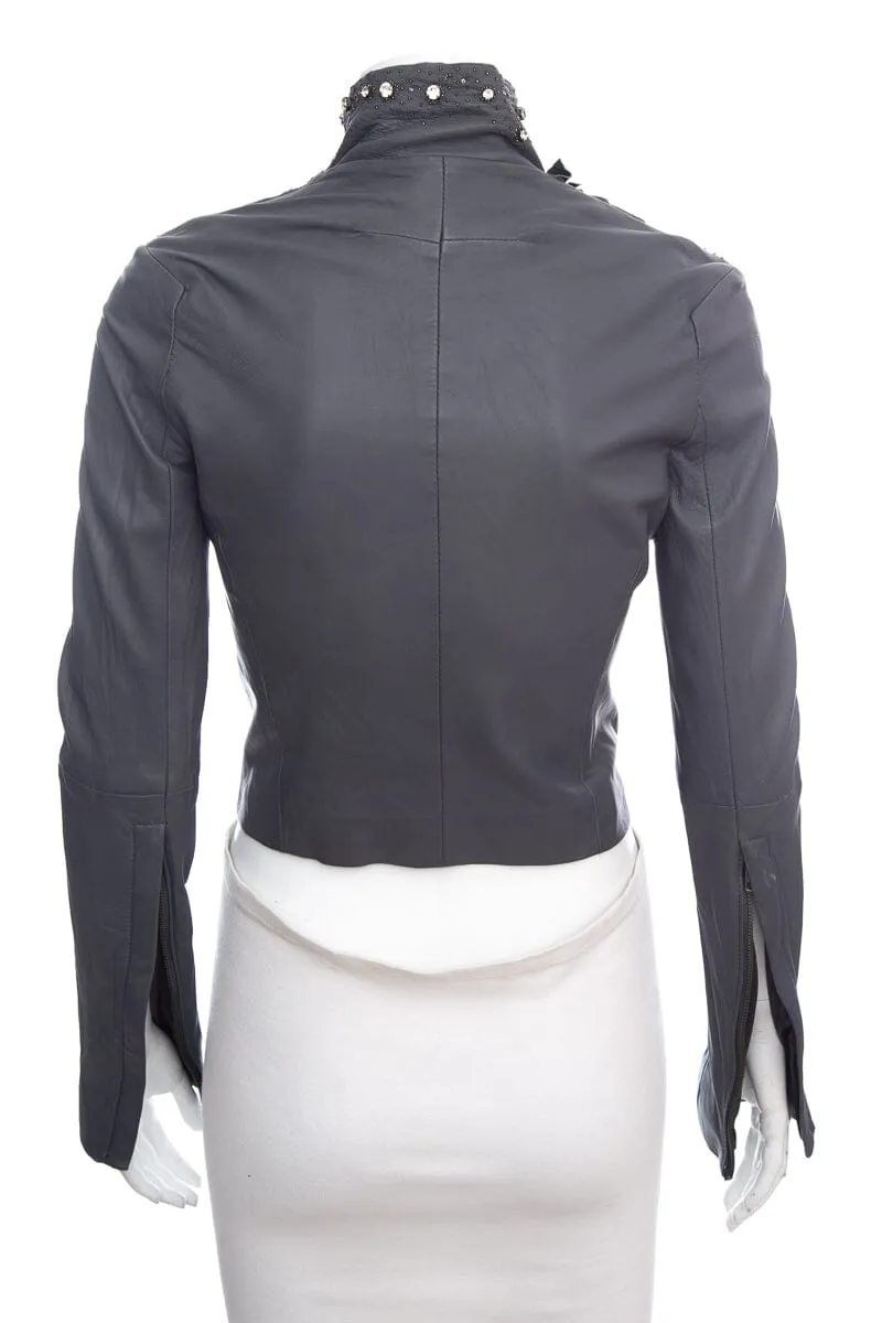 Givenchy Gray Leather Mesh & Embellished Moto Jacket SZ 38
