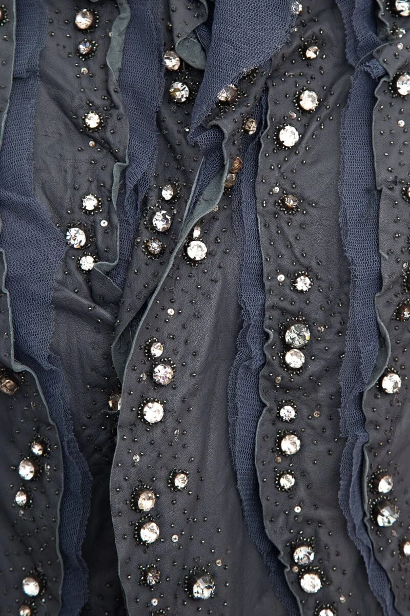 Givenchy Gray Leather Mesh & Embellished Moto Jacket SZ 38