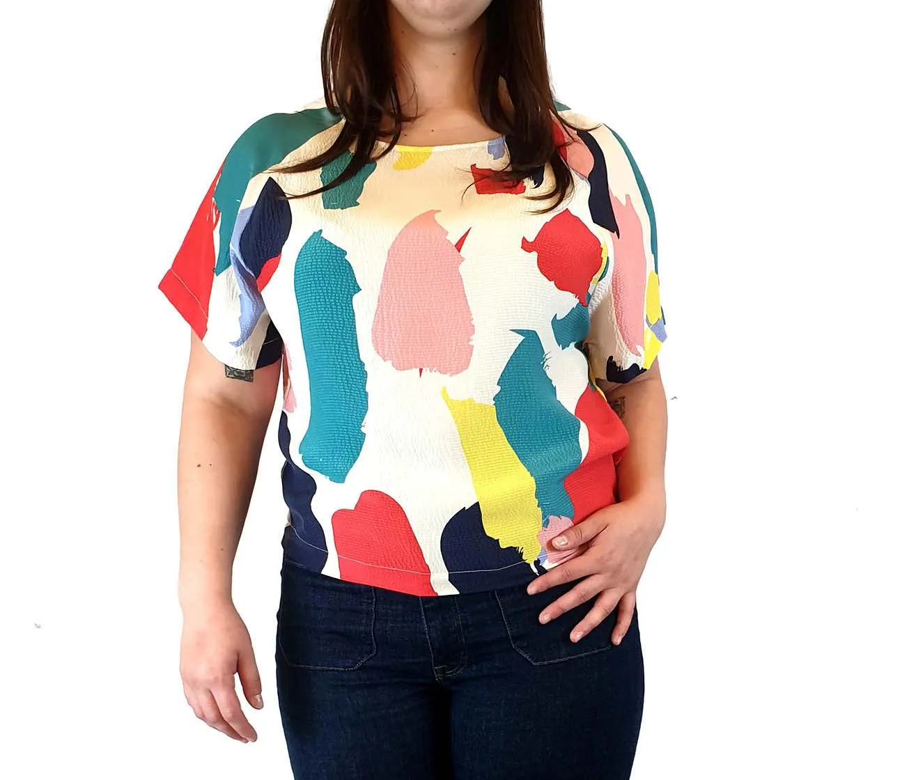 Gorman colourful 100% silk paint splodge print top size L