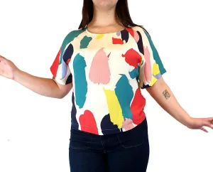 Gorman colourful 100% silk paint splodge print top size L