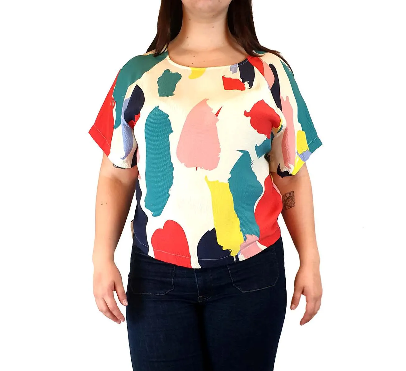 Gorman colourful 100% silk paint splodge print top size L