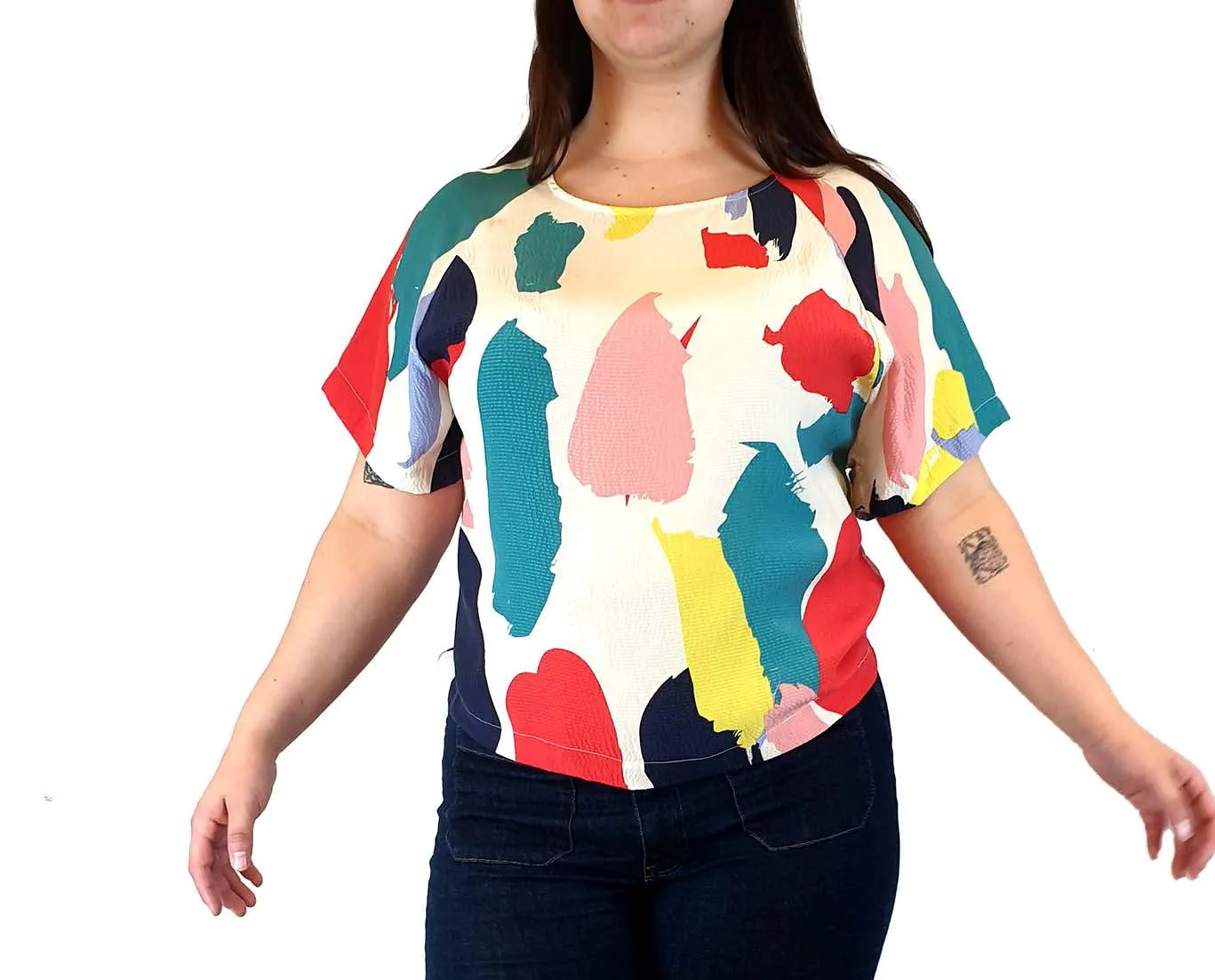Gorman colourful 100% silk paint splodge print top size L
