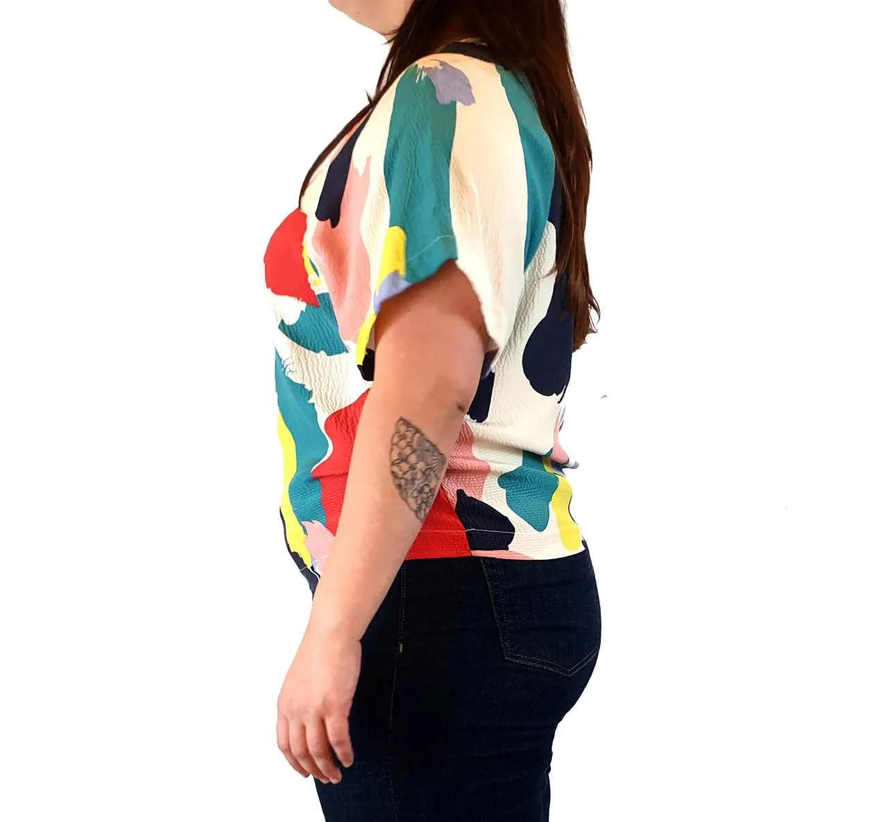 Gorman colourful 100% silk paint splodge print top size L