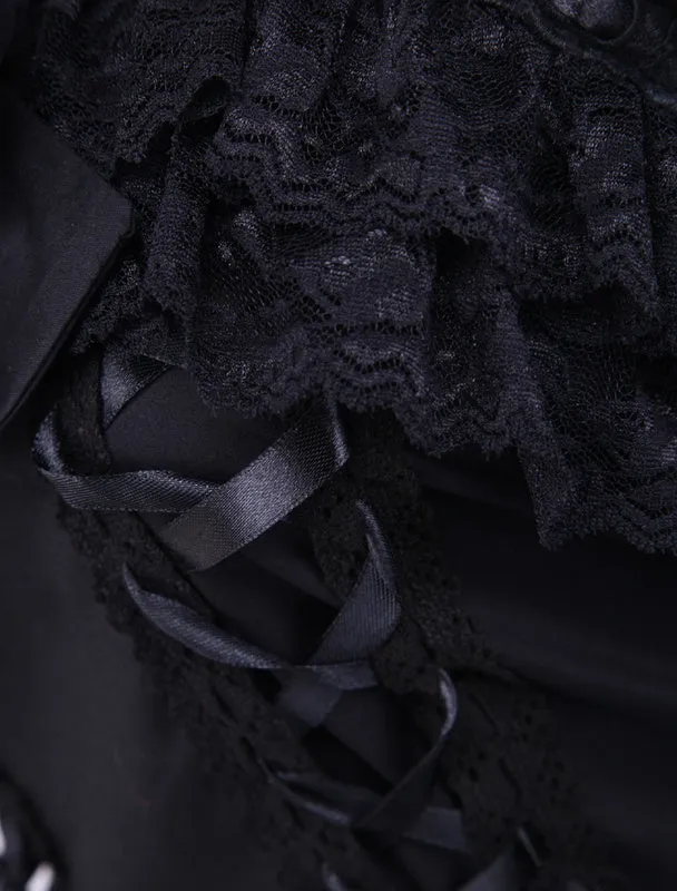 Gothic Lolita Dress JSK Black Ruffles Bow Lace Trim Lolita Jumper Skirt