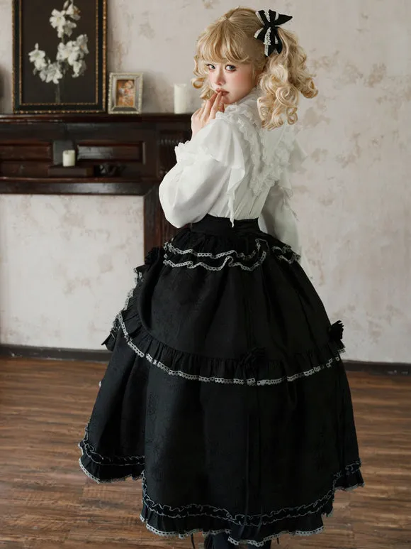 Gothic Lolita SK Jacquard Black Ruffles Tiered Lolita Skirts