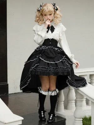 Gothic Lolita SK Jacquard Black Ruffles Tiered Lolita Skirts