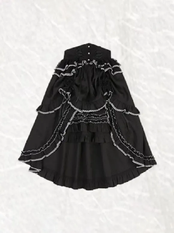 Gothic Lolita SK Jacquard Black Ruffles Tiered Lolita Skirts