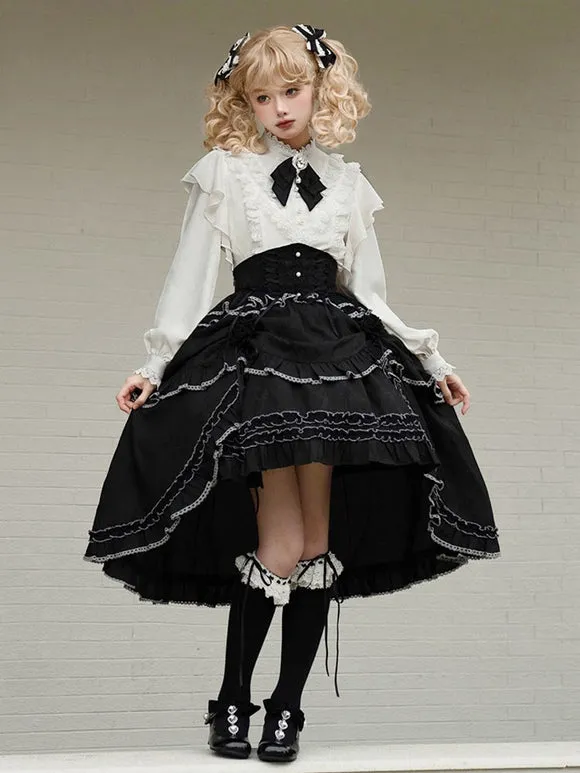 Gothic Lolita SK Jacquard Black Ruffles Tiered Lolita Skirts