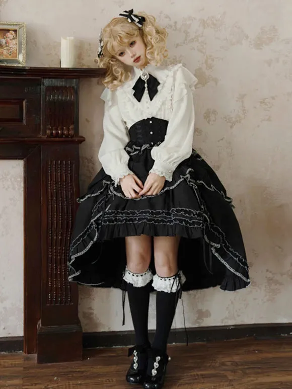 Gothic Lolita SK Jacquard Black Ruffles Tiered Lolita Skirts