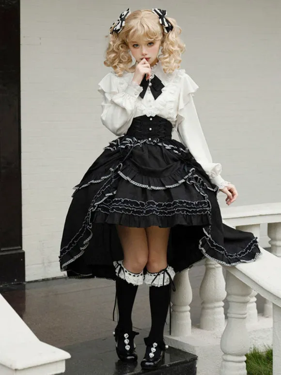 Gothic Lolita SK Jacquard Black Ruffles Tiered Lolita Skirts