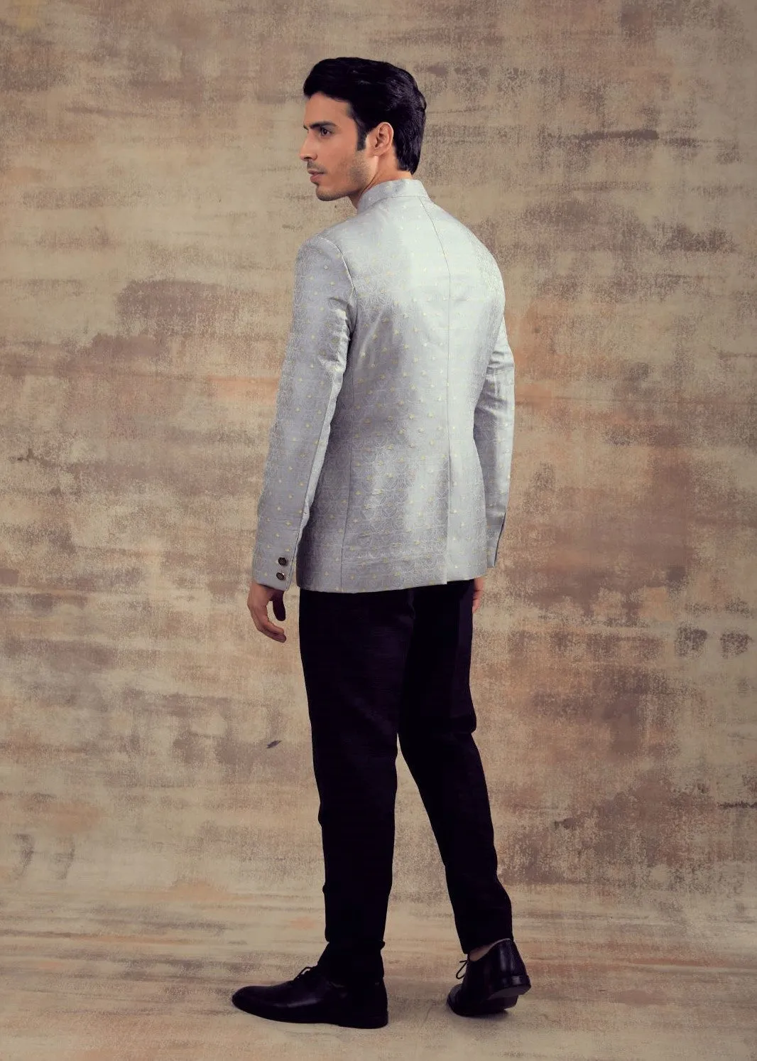 Grey Color Banarasi Silk Jodhpuri Jacket